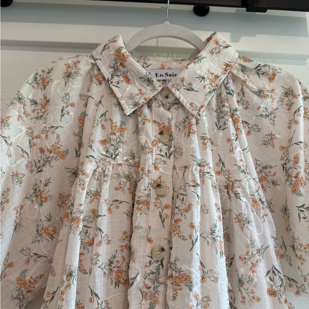 En Saison Floral Mini Button Down Dress with Puff Sleeves Size Medium - Picture 3 of 6